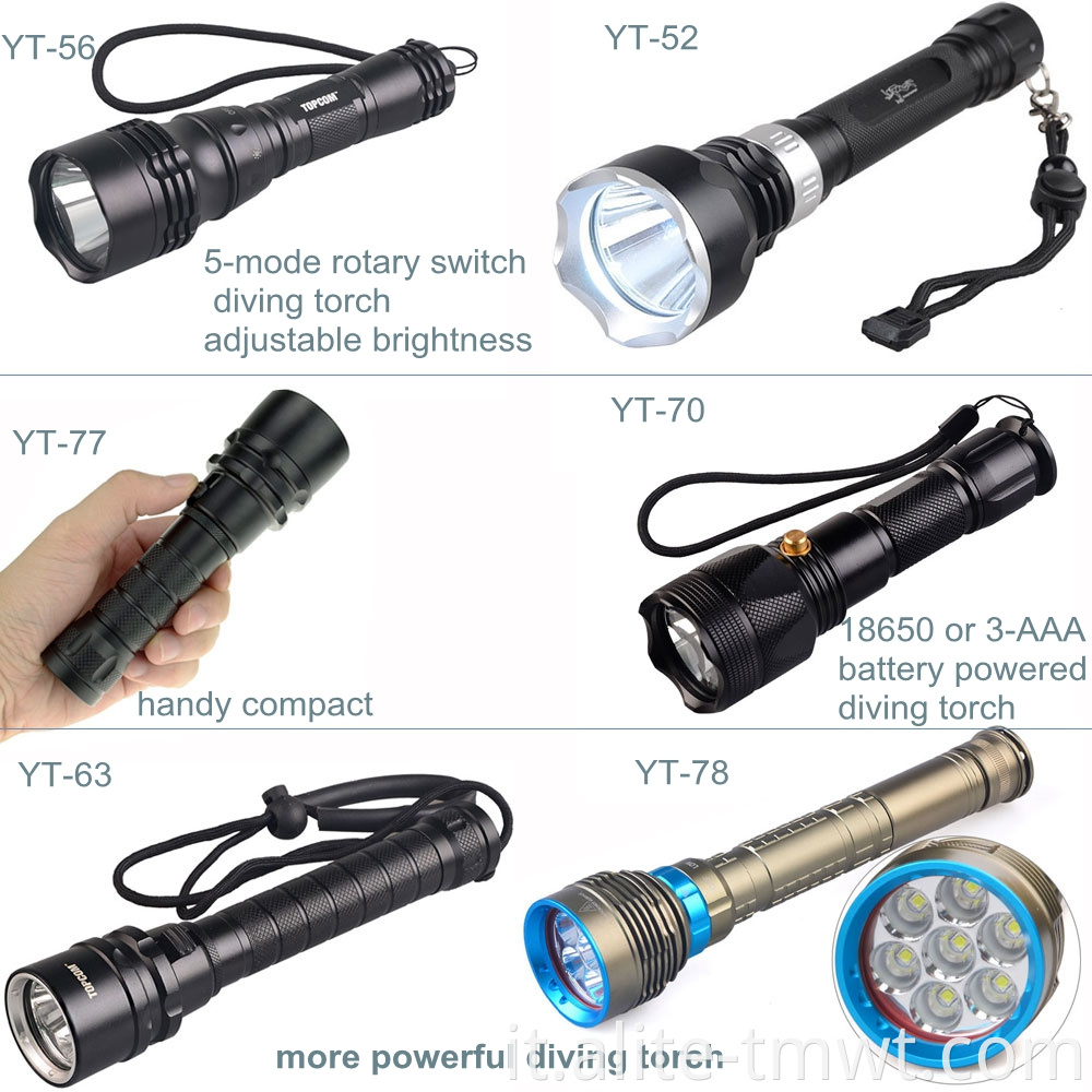 Flashlight subacqueo portatile compatto 80 m Thonsight Waterproof XML T6 LED LED SCUBA Torcia Light con 18650 Batteria